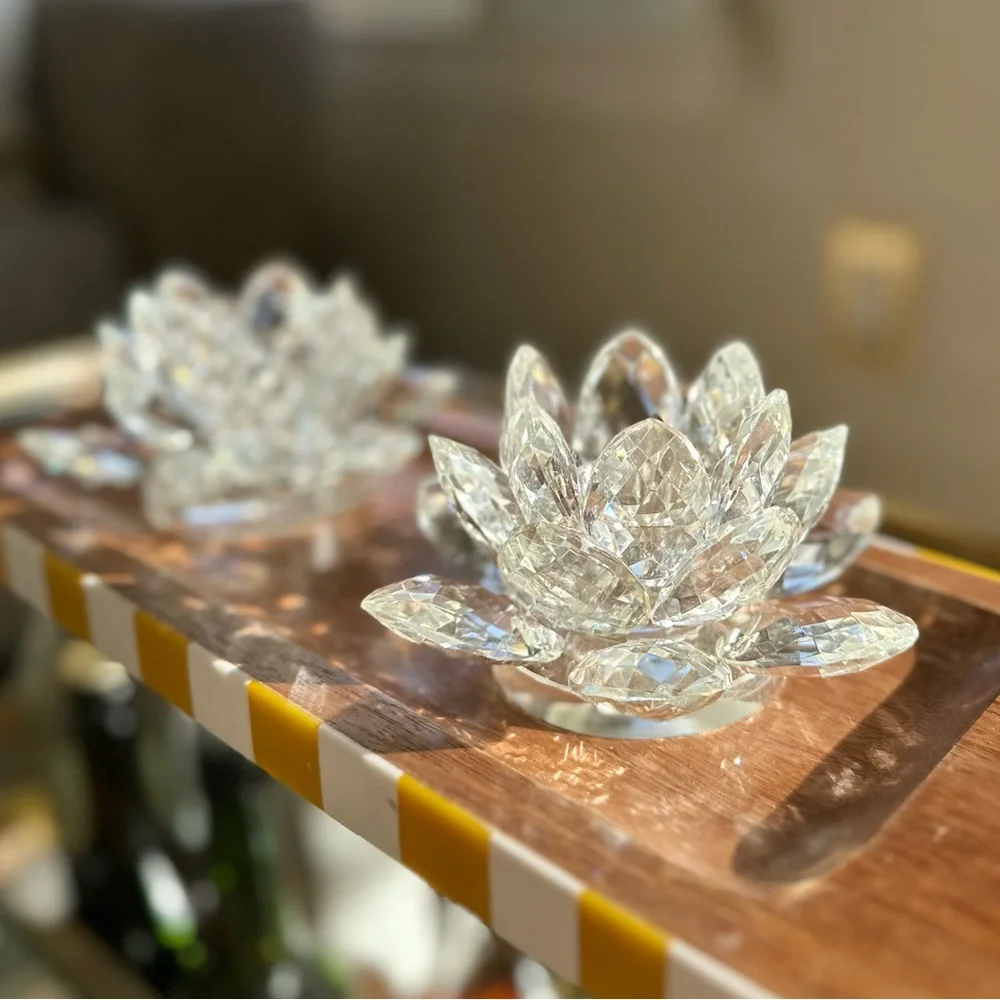 NWT Crystal Lotus Candle Holder Set (2) Shannon by Godinger Dublin, Ireland